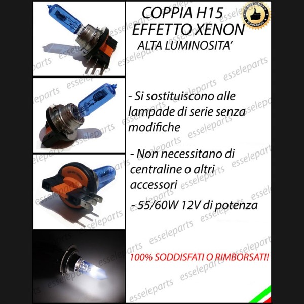 Coppia Lampade Effetto Xenon H15 ABBAGLIANTI Seat Alhambra 7N con fari ALOGENI
