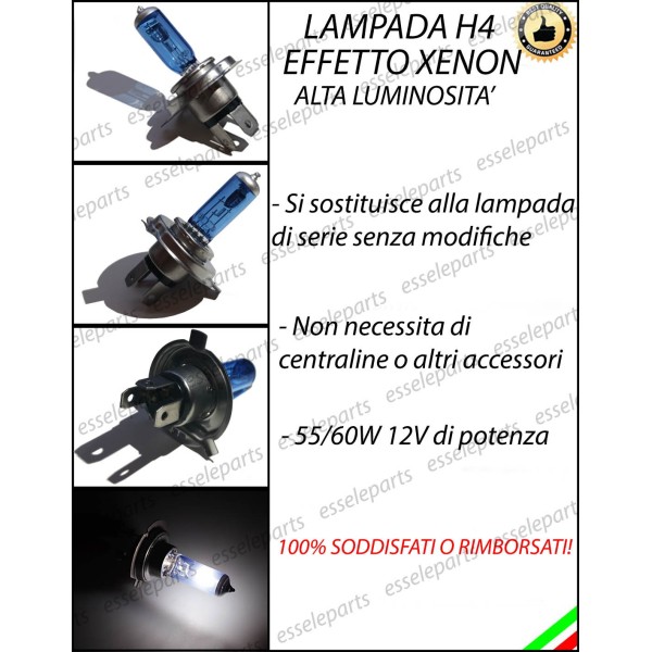 Singola Lampada Effetto Xenon H4 ANABBAGLIANTE + ABBAGLIANTE Specifiche  Vespa Sprint 150 (2015-2016) 3V S i.e. ABS