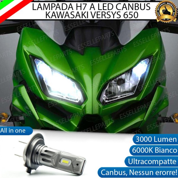 Lampada Singola H7 LED 3000 Lumen per Anabbagliante KAWASAKI Versys 650 2015-2016 ABS