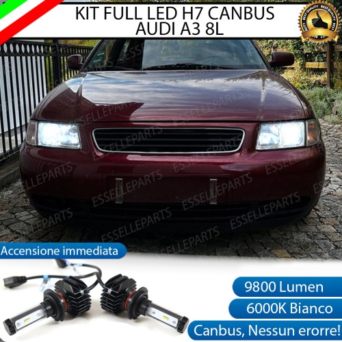 Kit Full LED H7 9800 Lumen 6000K bianco Anabbaglianti AUDI A3 8L con fari a parabola