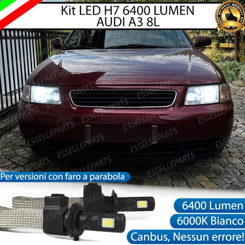 Kit Full LED H7 6400 Lumen 6000K bianco Anabbaglianti AUDI A3 8L con fari a parabola