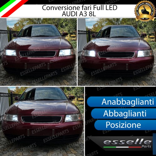 Conversione Fari Full LED 6000K bianco ghiaccio AUDI A3 8L con fari a parabola