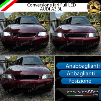 Conversione Fari Full LED 6000K bianco ghiaccio AUDI A3 8L con fari a parabola