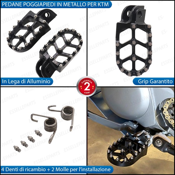 Coppia Di Pedane Poggiapiedi Maggiorate NERE in Ergal con Denti INOX per moto