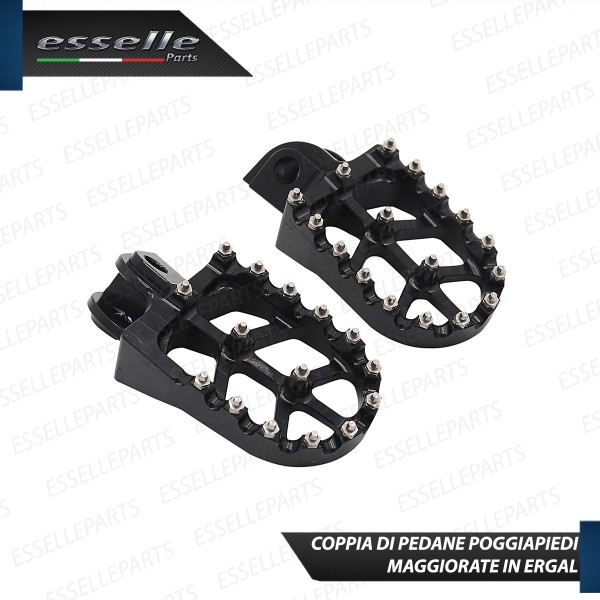 Coppia Di Pedane Poggiapiedi Maggiorate NERE in Ergal con Denti INOX per moto