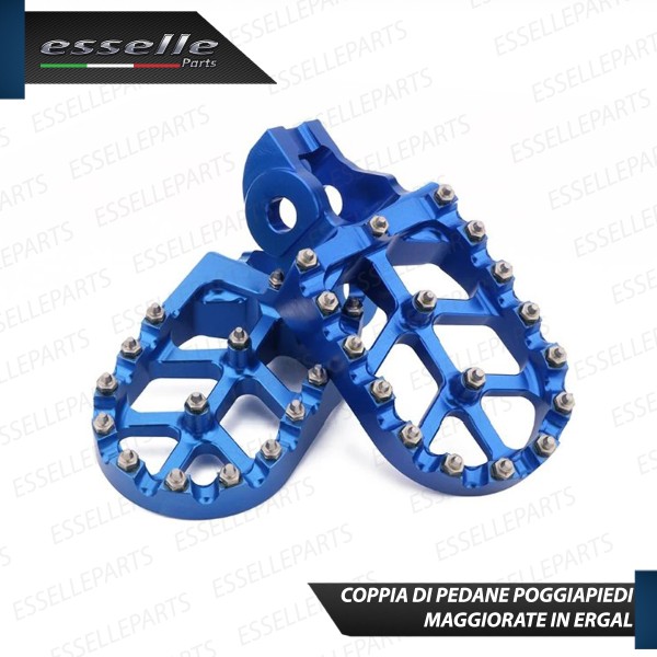 Coppia Di Pedane Poggiapiedi Maggiorate BLU in Ergal con Denti INOX per moto