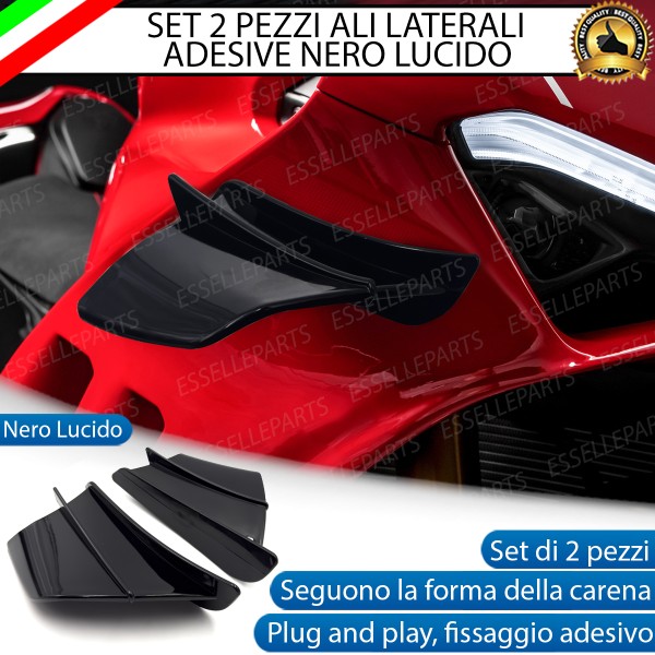 Set 2 Ali Laterali Adesive Colore Nero Lucido per Moto,Scooter,Quod Malaguti