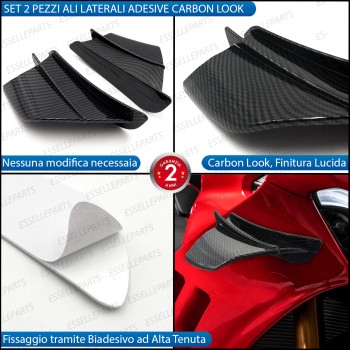 Set 2 Ali Laterali Adesive Colore Carbon Look Lucido per Moto,Scooter,Quod Cagiva