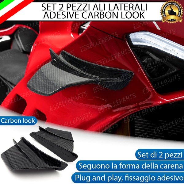 Set 2 Ali Laterali Adesive Colore Carbon Look Lucido per Moto,Scooter,Quod Moto Guzzi