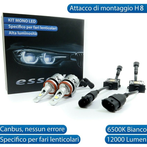 Kit FULL LED H8 MonoLED 12000 LUMEN Canbus 6000K Bianco Ghiaccio
