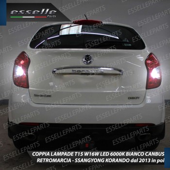 Coppia lampade Retromarcia LED T15 W16W da 13 Led Canbus 6000K bianco per Ssangyong Korando MK3 Dal 2013
