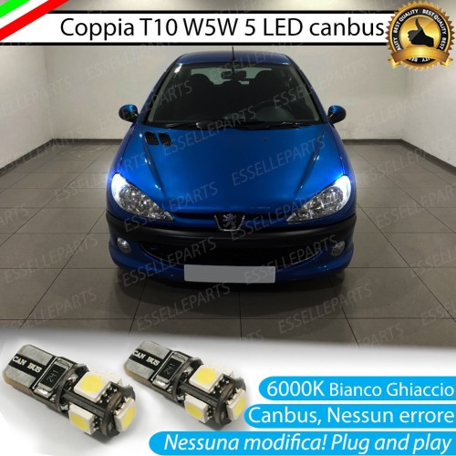 Coppia luci di posizione T10 W5W 5 LED canbus 6000K Bianco Peugeot 206 Fino 09/2006