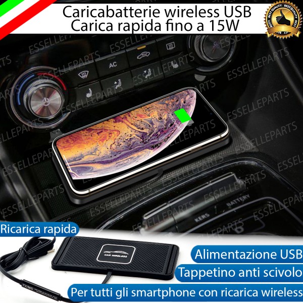 Caricabatterie Wireless con Ricarica Rapida per Auto Camper Minicar USB  Fino a 15W