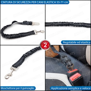 Cintura di Sicurezza Cani Auto per Guinzaglio Elastica 55-71 cm Nero con Moschettone Cintura di Sicurezza Cani Auto per Guinzaglio Elastica 55-71 cm Nero con Moschettone