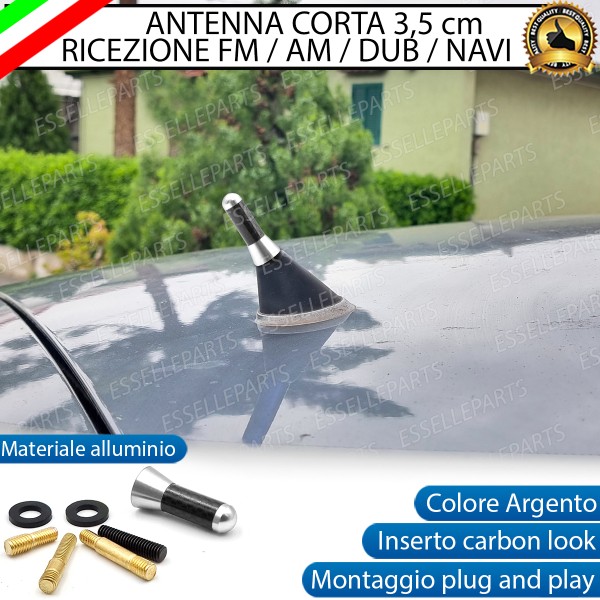 Antenna Corta 3,5 cm Colore ARGENTO ed effetto Carbonio, ricezione radio AM-FM-DAB-NAVI