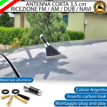 Antenna Corta 3,5 cm Colore ARGENTO ed effetto Carbonio, ricezione radio AM-FM-DAB-NAVI