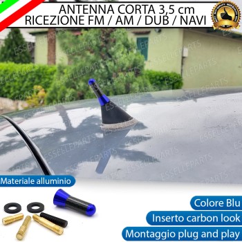 Antenna Corta 3,5 cm Colore BLU ed effetto Carbonio, ricezione radio AM-FM-DAB-NAVI