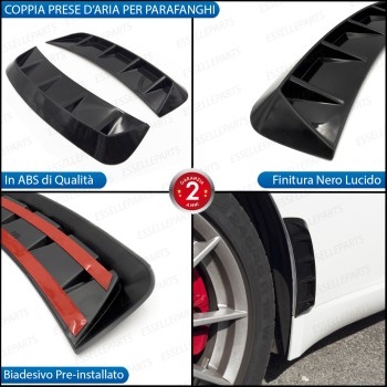 Coppia Prese D'aria Sportive Adesive per Parafanghi Nero Lucido Auto Coppia Prese D'aria Sportive Adesive per Parafanghi Nero Lucido Auto