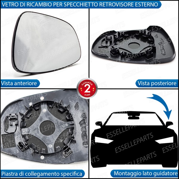 Specchietto Retrovisore Laterale LATO GUIDATORE di Ricambio per Citroen Ds4