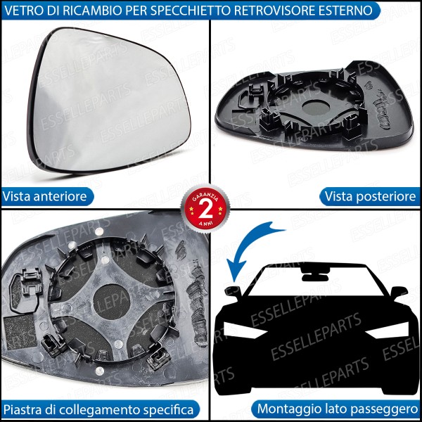 Specchietto Retrovisore Laterale LATO PASSEGGERO di Ricambio per Citroen Ds4