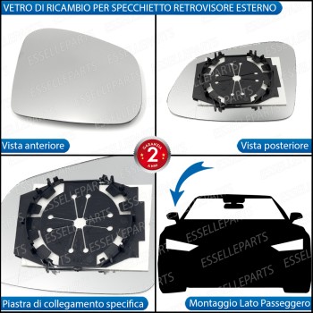 Specchietto Retrovisore Laterale LATO PASSEGGERO di Ricambio per Smart FORFOUR II