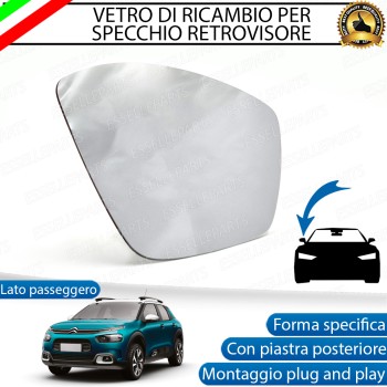 Specchietto Retrovisore Termico Laterale LATO PASSEGGERO per Citroen C4 Cactus Restyling
