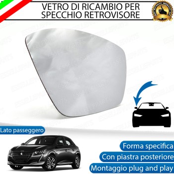 Specchietto Retrovisore Termico Laterale LATO PASSEGGERO per Peugeot 208 II