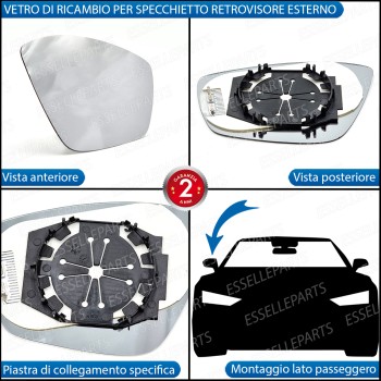 Specchietto Retrovisore Termico Laterale LATO PASSEGGERO per Peugeot 208 II