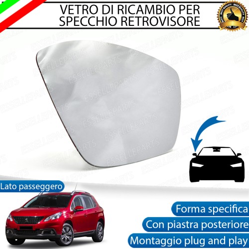 Specchietto Retrovisore Termico Laterale LATO PASSEGGERO di Ricambio per Peugeot 2008