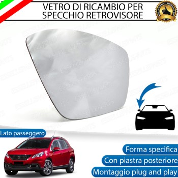 Specchietto Retrovisore Termico Laterale LATO PASSEGGERO di Ricambio per Peugeot 2008