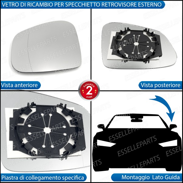 Specchietto Retrovisore Laterale LATO GUIDATORE di Ricambio per Smart Fortwo III