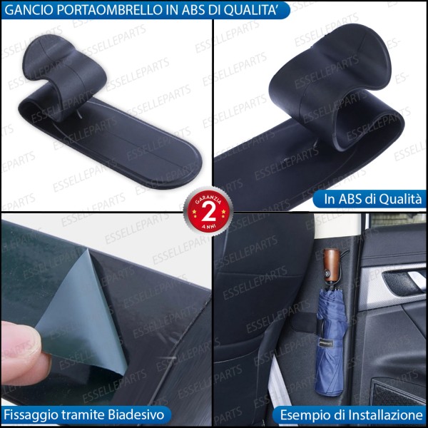 GANCIO PORTAOMBRELLO ADESIVO NERO IN ABS DI QUALITA'