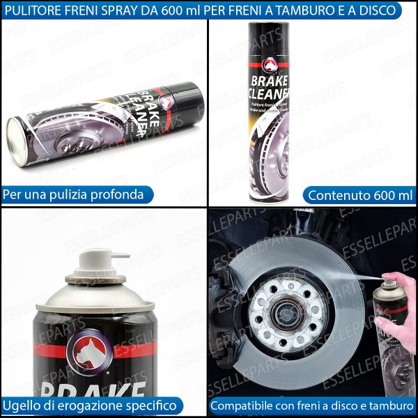 Kit Pulizia Pulitore Freni Disco O Tamburo 600ml + Pennello + Panno Microfibra