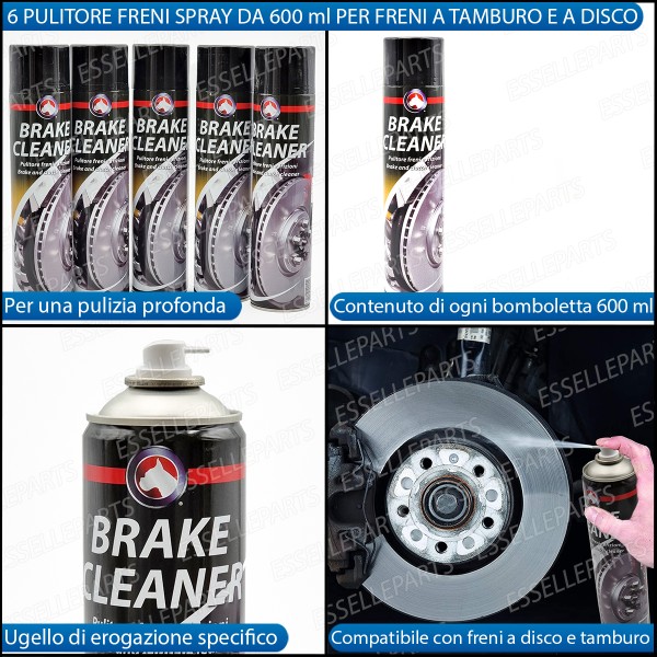 Kit 6 Pulitore Freni Dischi Tamburi Pasticche Detergente Spray Sgrassatore 600ml