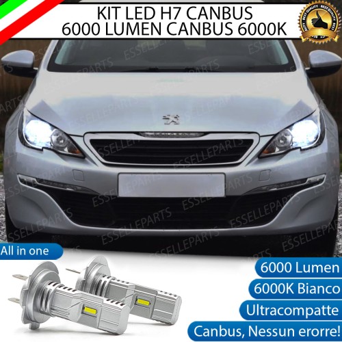 Kit Full LED H7 6000 Lumen 6000K bianco Anabbaglianti Peugeot 308 MK2 fari a parabola