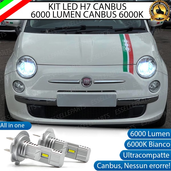 Kit Full LED H7 6000 LUMEN 6000K Anabbaglianti Fiat 500 Restyling con fari a parabola