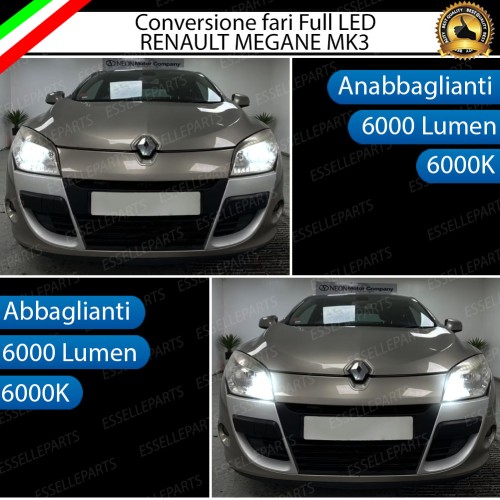 Conversione Fari Full LED 6000K bianco per Renault Megane 3 con fari a parabola