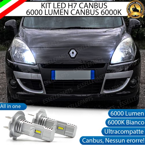 Kit Full LED H7 6000 Lumen 6000K Abbaglianti RENAULT SCENIC 3 con fari a parabola