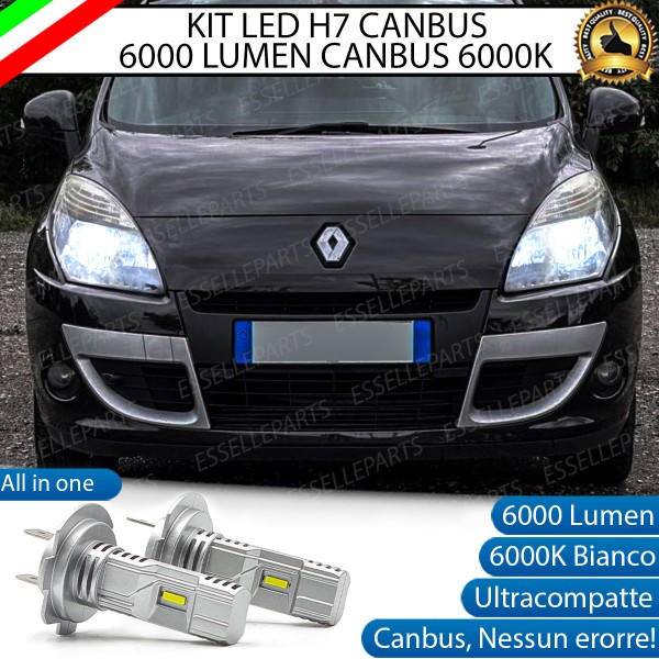Kit Full LED H7 6000 Lumen 6000K Anabbaglianti RENAULT SCENIC 3 con fari a parabola