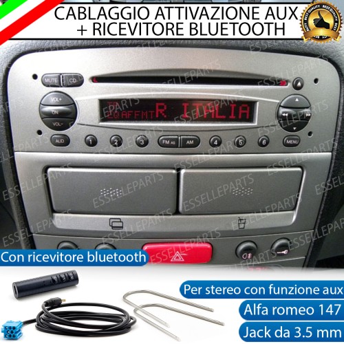 Cavo Aux + Bluetooth + Kit Smontaggio Stereo per Alfa Romeo 147 Restyling Retrofit MP3