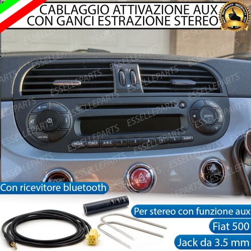 Cavo Aux + Bluetooth + Kit Smontaggio Stereo per Fiat 500 Pre-Restyling Retrofit MP3