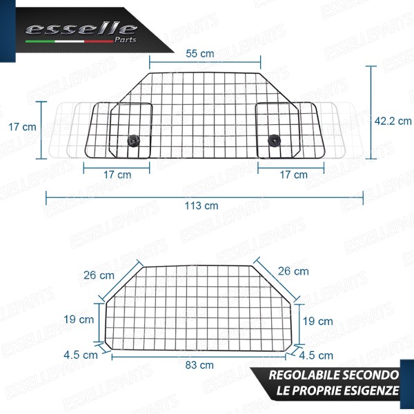 SOLO PER MODELLI STATION WAGON Griglia Divisoria Modulabile Bagagliaio Auto per Cani