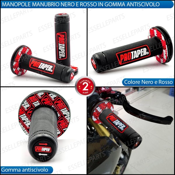 Manopole Antiscivolo - NERO ROSSO - specifiche per moto, motorini, scooter, quad
