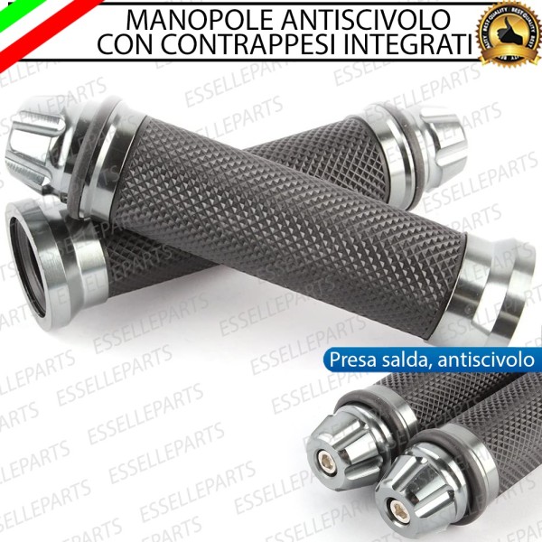 Manopole Antiscivolo - ARGENTO - con Contrappesi per Manubrio moto,motorini, scooter