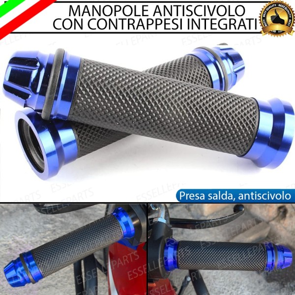 Manopole Antiscivolo - BLU - con Contrappesi per Manubrio moto,motorini, scooter