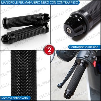 Manopole Antiscivolo - NERO - con Contrappesi per Manubrio moto,motorini, scooter Manopole Antiscivolo - NERO - con Contrappesi per Manubrio moto,motorini, scooter
