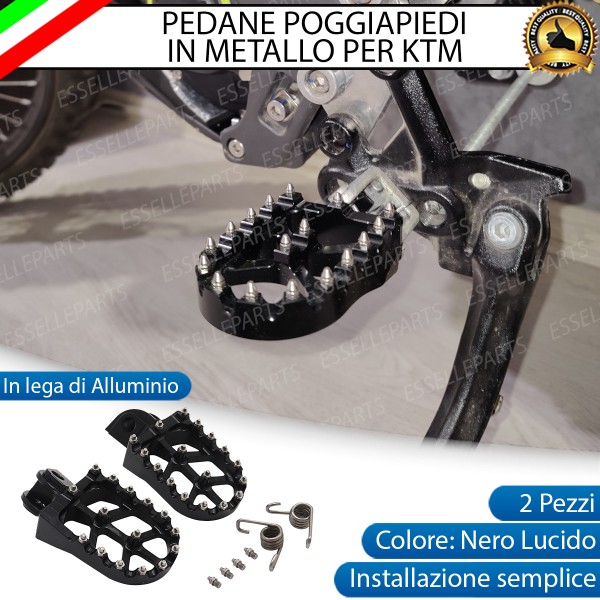 Coppia Di Pedane Poggiapiedi Maggiorate NERE in Ergal con Denti INOX per moto