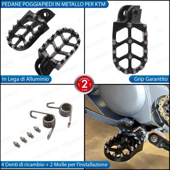 Coppia Di Pedane Poggiapiedi Maggiorate NERE in Ergal con Denti INOX per moto