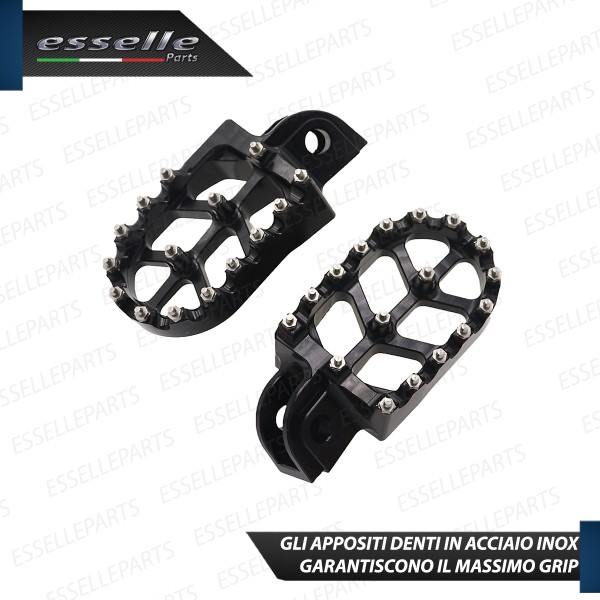 Coppia Di Pedane Poggiapiedi Maggiorate NERE in Ergal con Denti INOX per moto