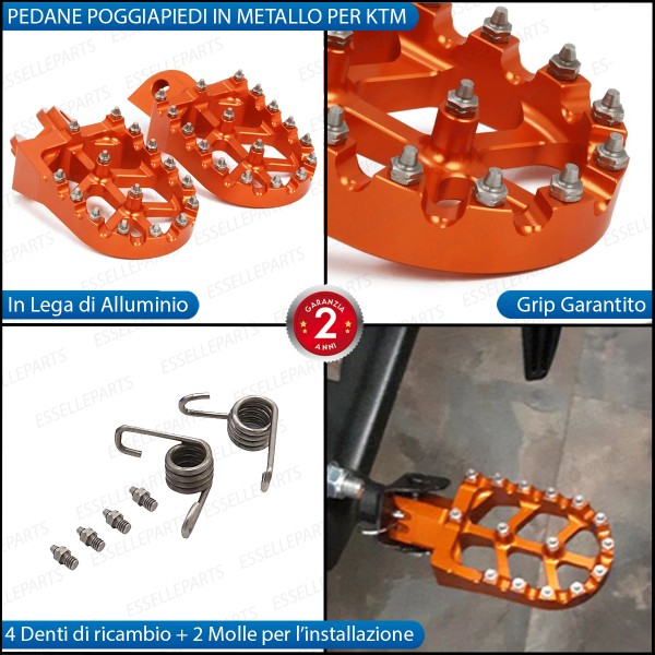 Coppia Di Pedane Poggiapiedi Maggiorate ARANCIONE in Ergal con Denti INOX per moto